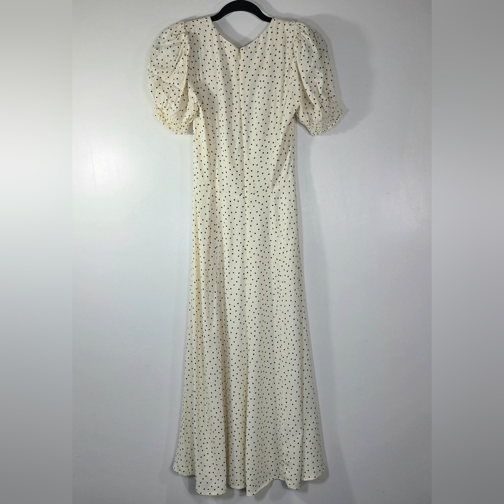 REFORMATION LACEY SMOCKED SLEEVE POLKA DOT MIDI DRESS. - Picture 4 of 6